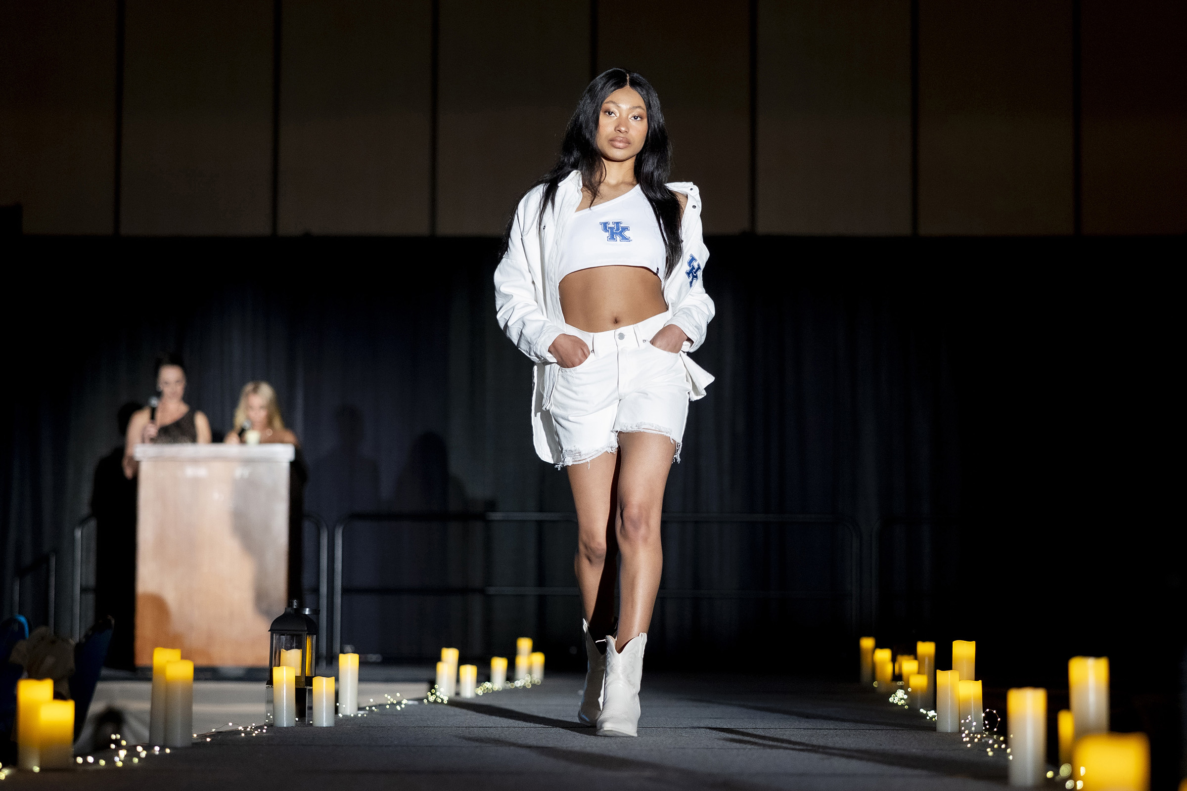A model walks the runway in 2024's tailgate fashion section of the show.